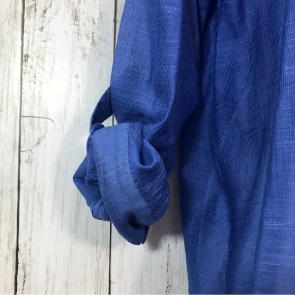 Chico’s Pleated Button Up Roll Tab Sleeves Blue Tunic 1 (Medium) - Picture 3 of 6
